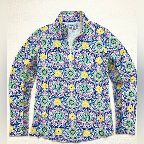 IBKUL Top Nora Print Long Sleeve Mock Neck 1/4 Zip UPF 50+, Size Small - Picture 3 of 16